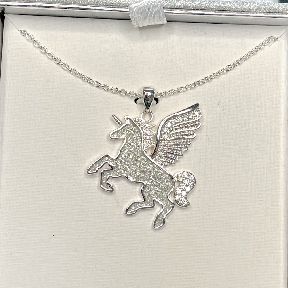 Silver Plated CZ Unicorn Necklace